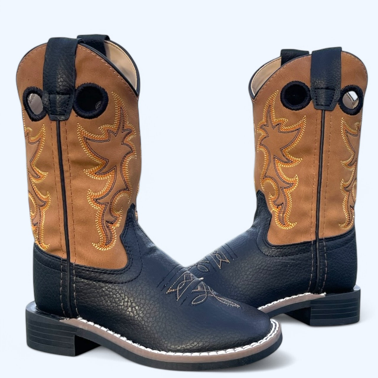 OLD WEST BOYS BLACK SQUARE TOE TAN TOP VB9192