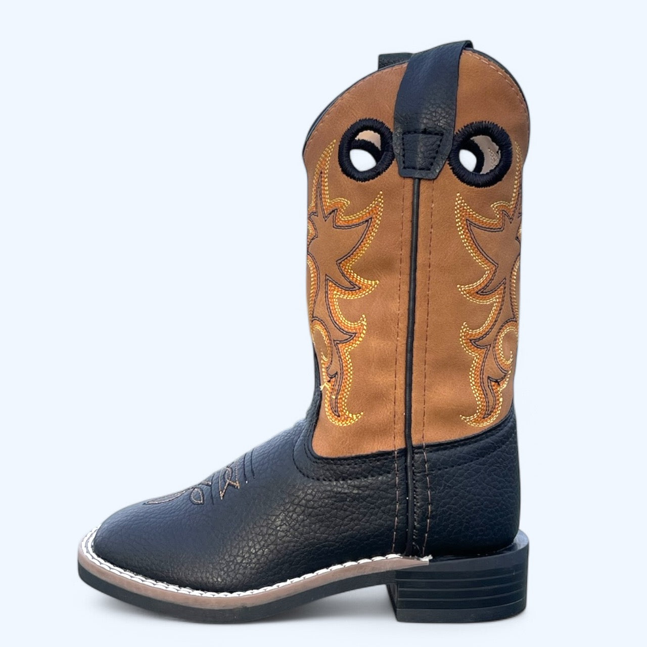 OLD WEST BOYS BLACK SQUARE TOE TAN TOP VB9192