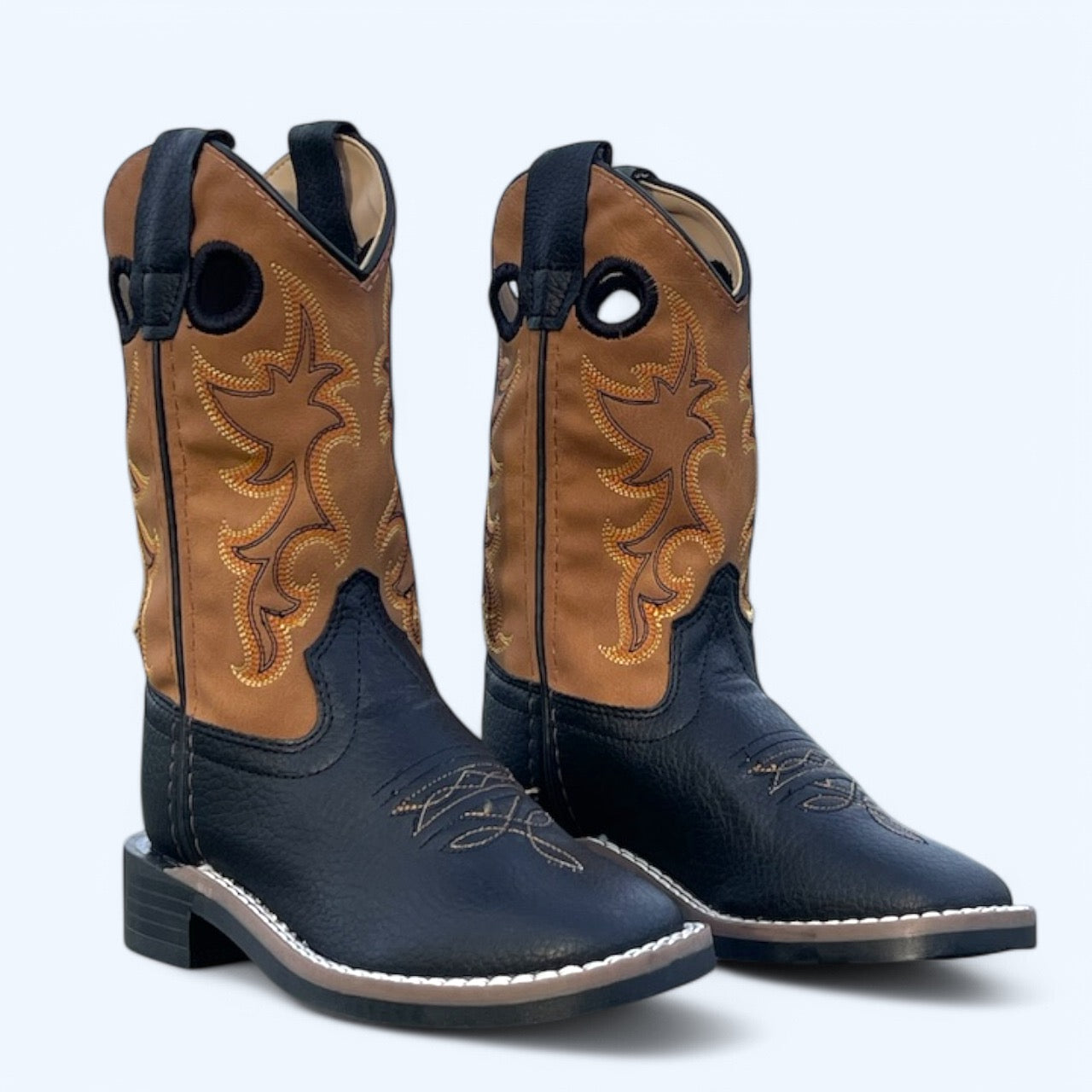 OLD WEST BOYS BLACK SQUARE TOE TAN TOP VB9192