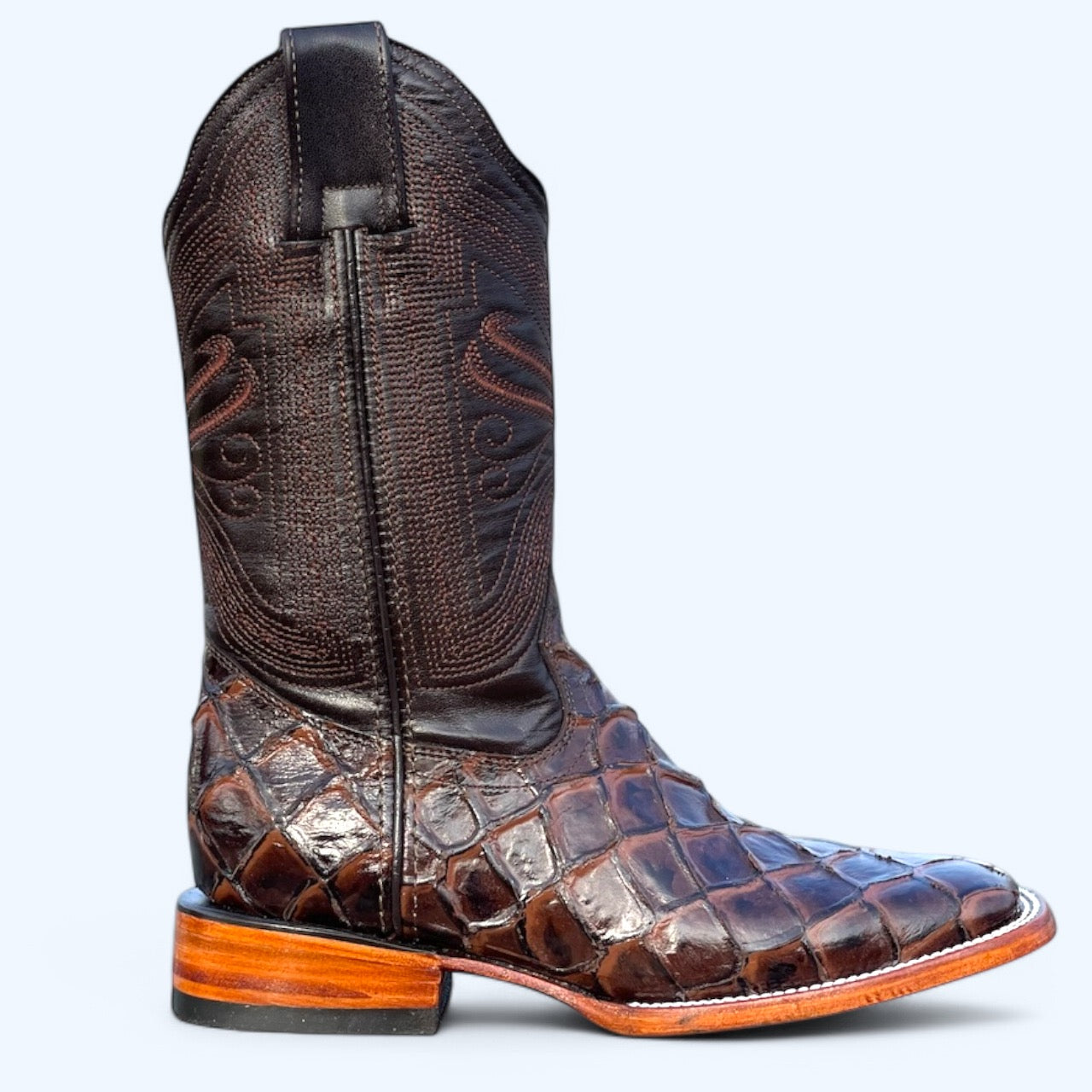 TBC BOOTMAKERS DARK BROWN FISH LEATHER PRINT 8519