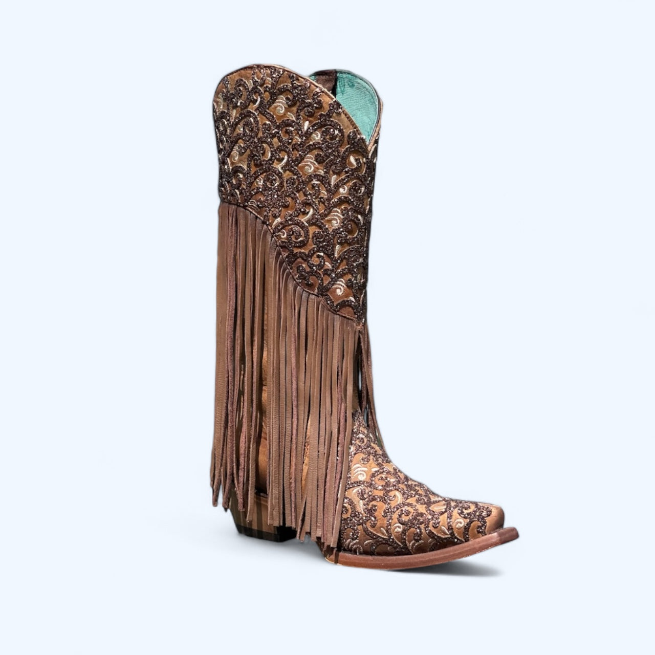 Corral WOMENS boots honey lamb overlay & embroidery & fringes