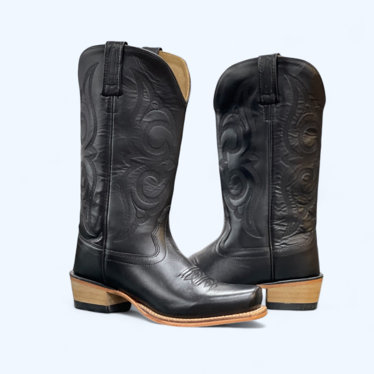 OLD WEST WOMENS BLACK/TAN SQUARE TOE 18136