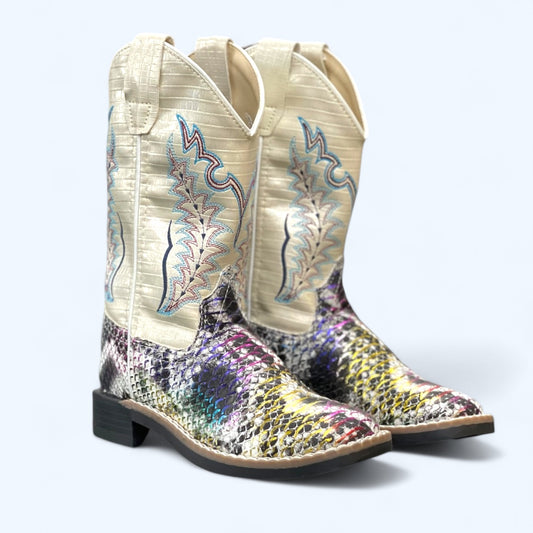 Old West Girls Rainbow Python Square Toe Boot VB9177