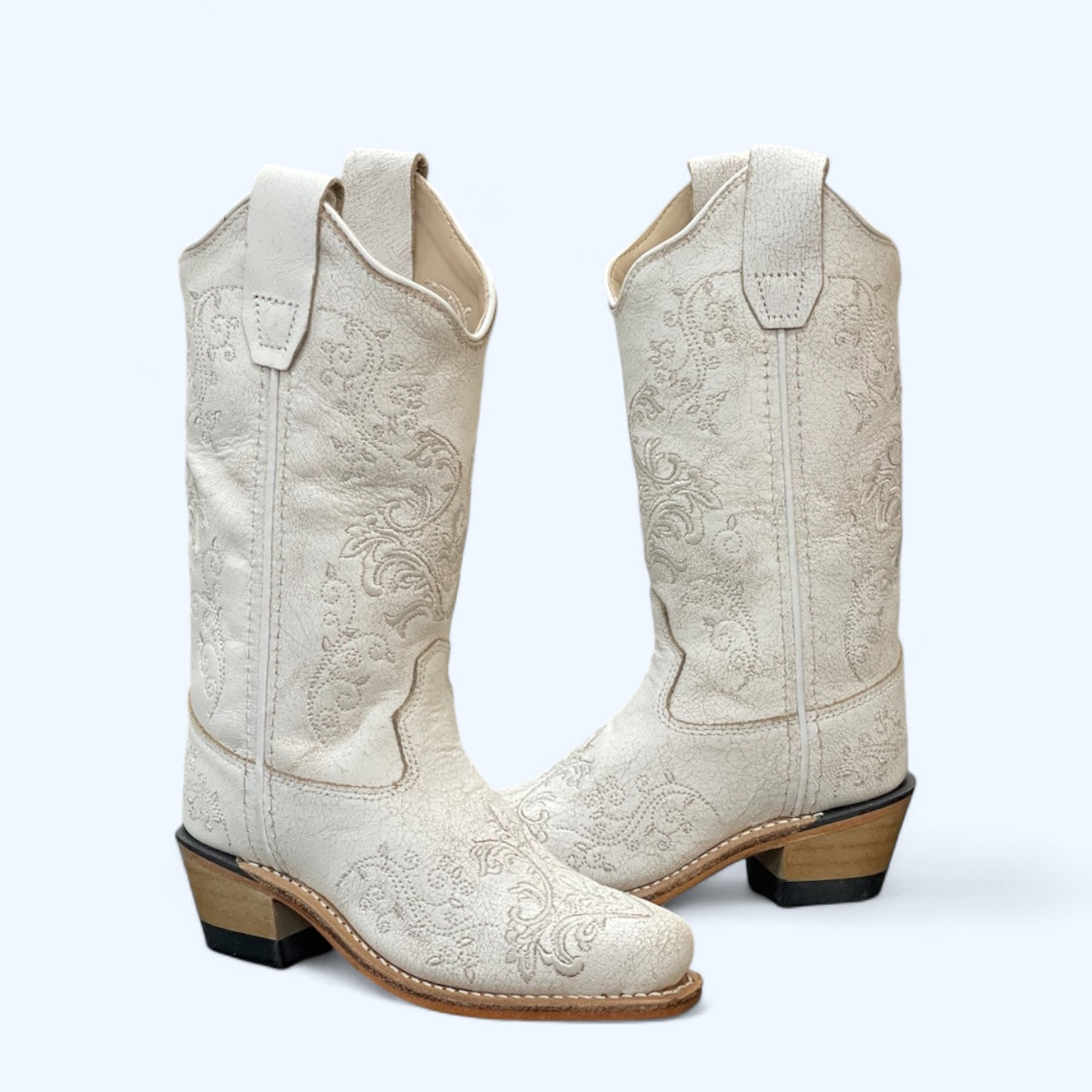 Girl’s Old West Shattered Leather White Snip Toe Boot CF8224