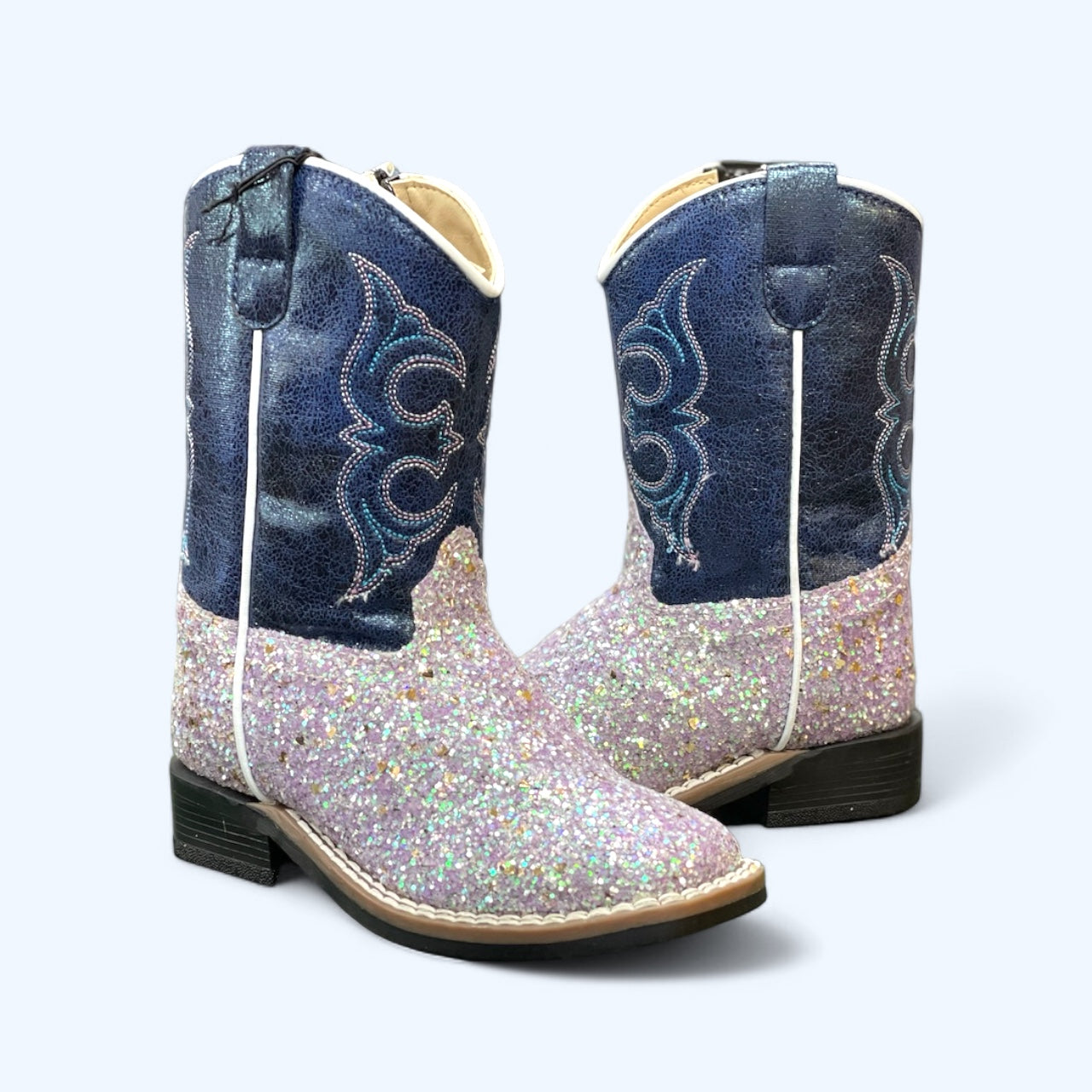 Old West Toddler Navy Blue with Light Purple Sparkle Boot VB1083