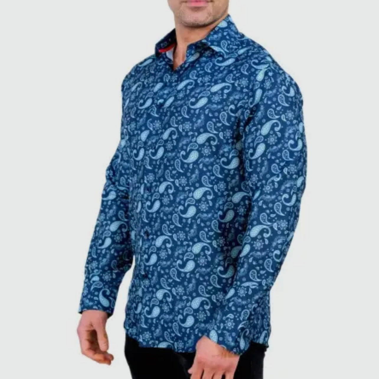 Silver Stone Blue Paisley Men’s Long Sleeve Shirt LSWP192