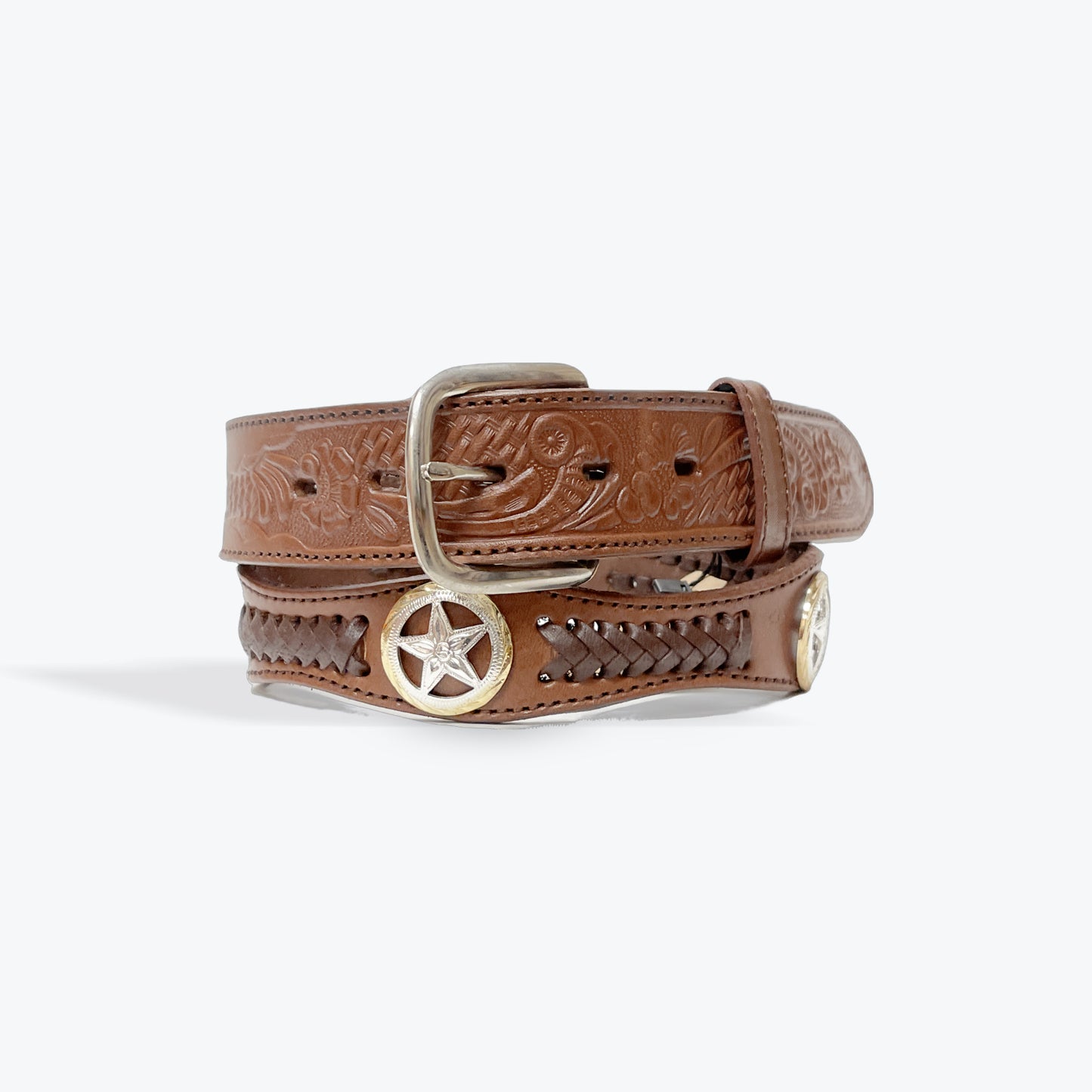 Texas Gold Brown Leather Belt w Silver/Gold Star 99806