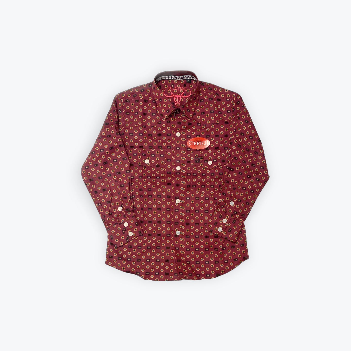 Platini Kids Red Wine Western Aztec Print Shirt with Snaps