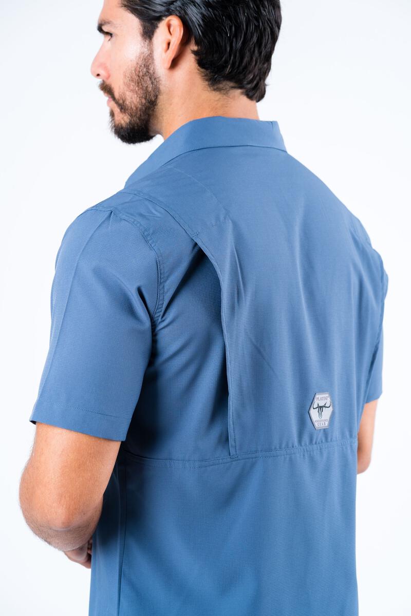 Platini Mens Blue Performance Short Sleeve Shirt PGS8787